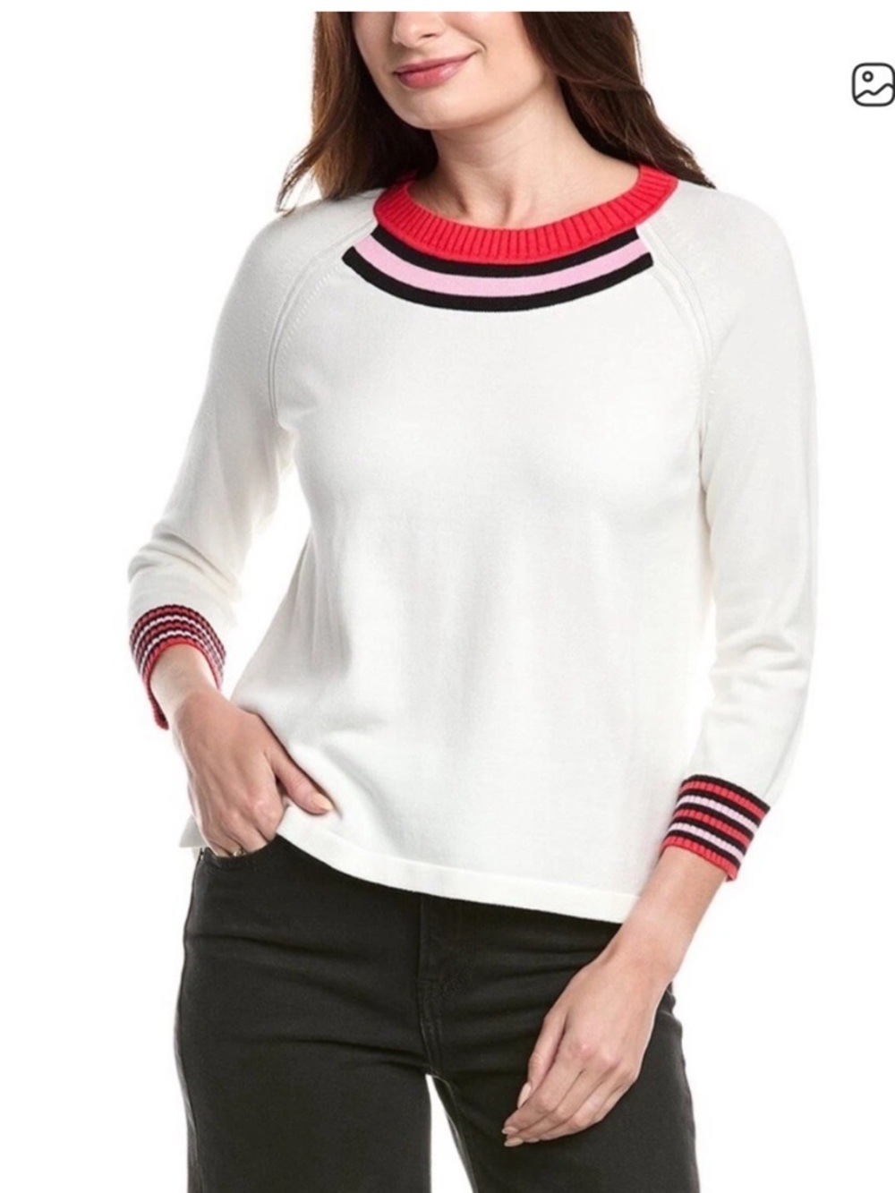 Cabi Women's Pickleball Pullover Sweater with Pink & Red Trim Sz S